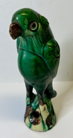 Antique Chinese Circa Late Qing Ceramic Porcelain Parrot Statue Sculpture Figure 9 Inches Benefits C
