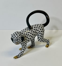 Herend Fishnet Monkey Benefits Center For Great Apes Hungarian HP Porcelain Statue Figure 3.5 x 5.25