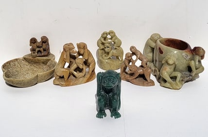 Lot 6 Chinese Circa Late Qing Stone Monkey Carvings Benefits Center For Great Apes One Jade Or Relat