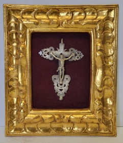 Centuries Old Crucifix Discovery 6.25 X 4.5 Inches Likely Brass Or Bronze Alloy Carved Gilt Frame