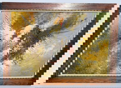 Large Cesar Buenaventura Filipino Oil Cock Fight Impressionist MCM Brutalist Roosters Or Birds Asian