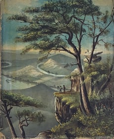 Hudson River School Landscape Steamboat Lookout Figures American 19C Unsigned Unknown Mystery Folk A