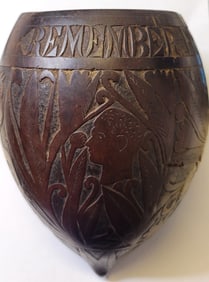 Named Early Scrimshaw Coconut Horse Portrait Coat Of Arms Memorial Remember Eduardo Tobin Possibly B