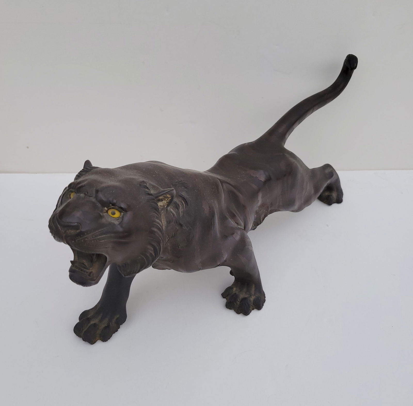Large Signed Antique Japanese Meiji Bronze Tiger 18.5 Inch Statue Sculpture Animalier Figure (1 of 4)