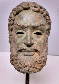 Greek Manner Bronze Head Vintage Decor In Antique Circa Grand Tour or Possibly Older Manner 9.5 Inch