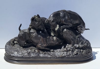 Heavy Old Pierre Jules PJ Mene Rabbit Hunt Dog Bronze Chasse Au Lapin Canine Animalier French Salon