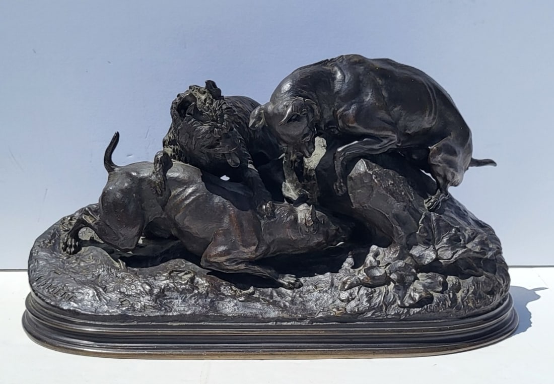 Heavy Old Pierre Jules PJ Mene Rabbit Hunt Dog Bronze Chasse Au Lapin Canine Animalier French Salon (1 of 5)