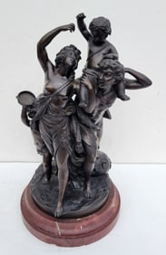 After Clodion Faun Family French Rococo Continental Bronze 17 Inches Overall Sculpture Statue Figure