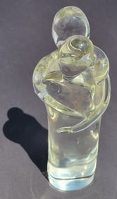 Huge Heavy Artist Signed Illegibly 22.75in Lovers Crystal Art Glass Standing Figures Statue