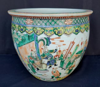 Local Collection Lg Antique Chinese Famille Rose Verte Jaune Jardinere Vase Pot Circa Late Qing