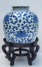 Antique Chinese Qing Floral Blue White Porcelain Ginger Jar Old Repair 10 X 9 Inches