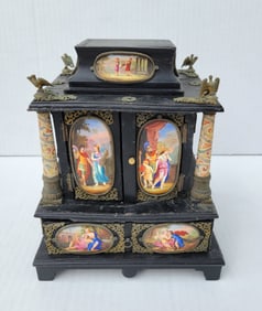 Antique 19c Austrian Vienna Viennese Enamel Mounted Ebonized Jewelry Casket Box Cabinet Classical