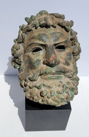 Greek Manner Bronze Head Vintage Decor And Antique Circa Grand Tour 9 Inches With Exhibition