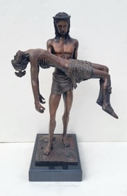 Duane Scott 25in Bronze Jesus Christ Carrying Roman Centurion Statue Post Modern Pieta Possible