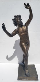 Large Grand Tour Dancing Faun Of Pompeii Bacchanalian Roman Satyr Bronze Male Nude Classical Statue