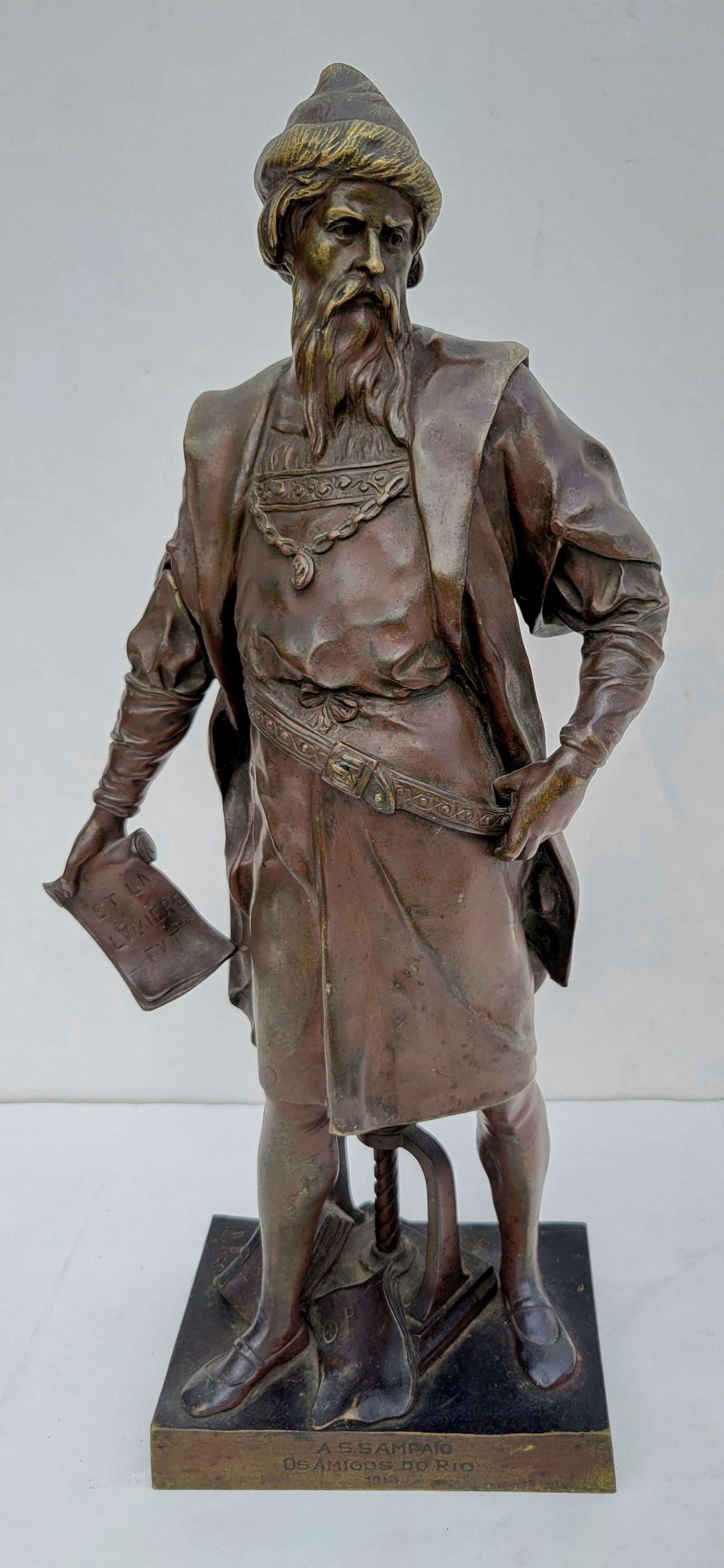 Emile Picault Guttenberg Bronze 17.5 Inch Printing Press Inventor French Paris Foundry Stamp (1 of 6)