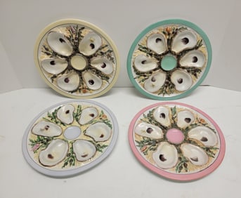 One Of Four Sets Of Decorated Old China Oyster Plates From The Same Collection In Subsequent Lots As