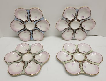 One Of Four Sets Of Decorated Old China Oyster Plates From The Same Collection In Subsequent Lots As