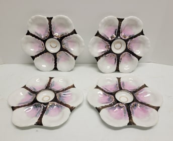 One Of Four Sets Of Decorated Old China Oyster Plates From The Same Collection In Subsequent Lots As