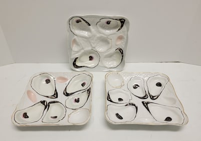 One Of Four Sets Of Decorated Old China Oyster Plates From The Same Collection In Subsequent Lots As