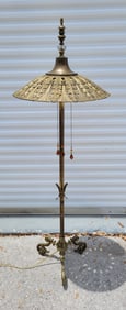 Big Vintage Gilt Bronze And Or Brass Floor Lamp 68.5in Overall 22.5in Shade