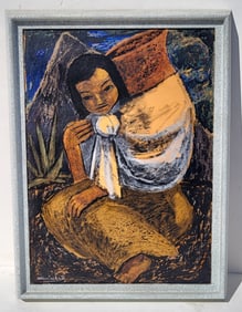 Gilberto Almeida South American Ecuador Young Girl Social Realist Painting 5 In Sale