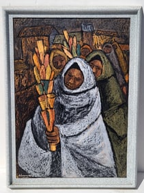 Gilberto Almeida South American Ecuador Procession Social Realist Painting 5 In Sale