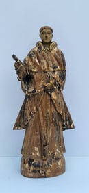 Very Large Antique Santo Polychrome Gilt Carved Saint Anthony Padua Statue Sculpture Figure 26.5