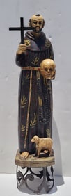 Tall Vintage Saint Francis De Assisi Santo St Carved Polychrome Wood Carving Statue Sculpture Figure