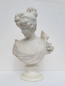 Antique A. Batacchi Florence Italian White Carrera Marble And Or Alabaster Young Female Statue