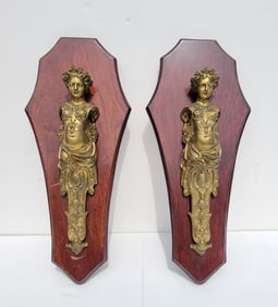 Pair Dasson Manor Dore Bronze 14 Inch Figural Gilt Architectural Bronze Furniture Statue Sculptures