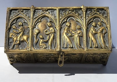 Antique Renaissance Gothic Revival Bronze Humidor Circa Late 19th Century 3.25 X 8.875 X 4.5 Inches