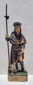 Antique Spanish Or Colonial Santo San St. Rocco Roch Carved Wood 17.75 Inch Statue Figure Sculpture