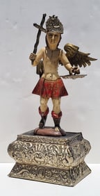 Vintage To Antique Spanish Or Colonial Santo St Archangel Michael Carved Wood 13.6 Inch Statue