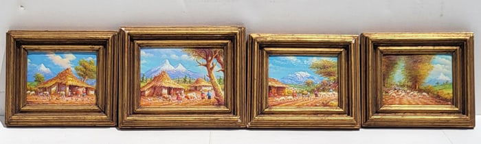 Group 4 Oswaldo Moncayo Ecuador Landscape South Latin American Paintings Aprx 3 X 4 Inch Miniatures