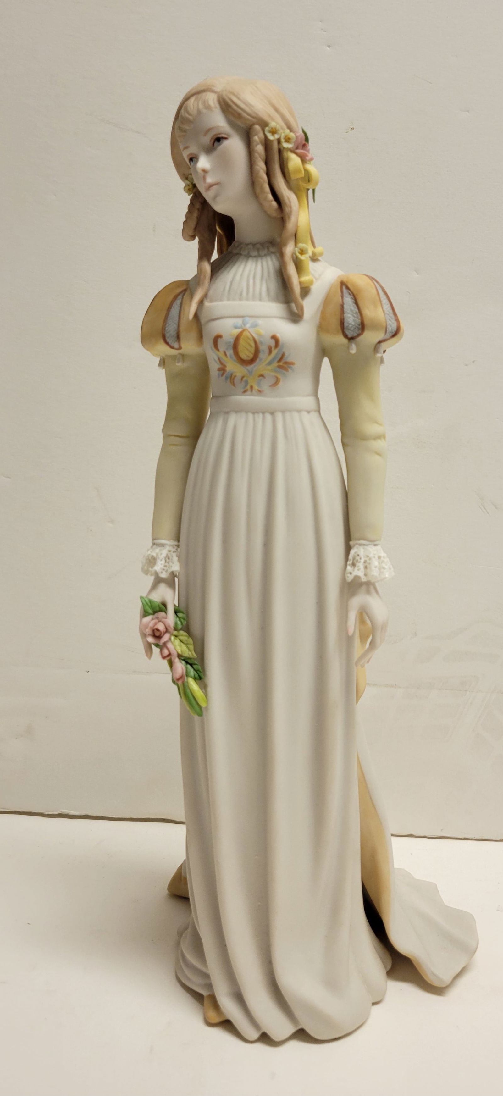 Cybis Ophelia 13.5 Inch Porcelain Statue No675 1970 Figure Sculpture: Cybis Ophelia 13.5 Inch Porcelain Statue No675 1970 Figure Sculpture HKS C. Double signed, numbered, and with copyright date stamp. See condition report for mention of cuff lace loss. One of two Cybis