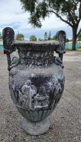Heavy Antique Mixed Metal 31 Inch Sosibios Vase Handled Lidded Grecian Garden Urn Grand Tour