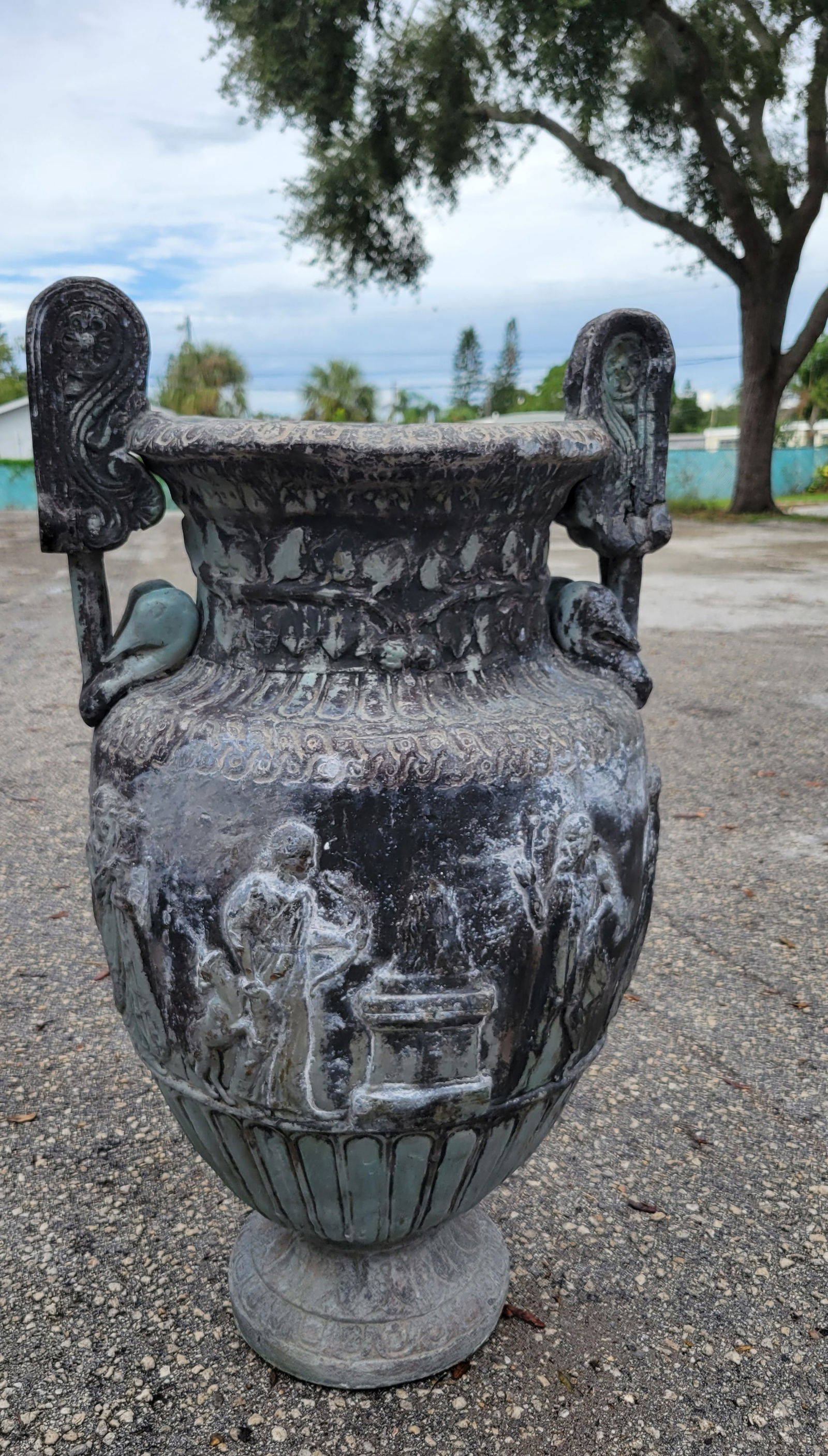 Heavy Antique Mixed Metal 31 Inch Sosibios Vase Handled Lidded Grecian Garden Urn Grand Tour (1 of 9)