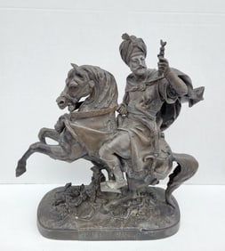 Large Orientalist Grand Tour White Metal Sculpture After Carrier Of Haroun Al Raschid Islamic Caliph