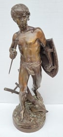 Large Antique Mathurin Moreau French Bronze Warrior Signed With Colin Foundry Stamp Paris Statue