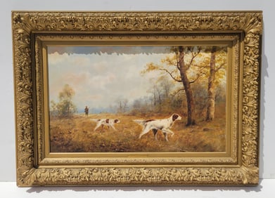 Thomas B Bailey Griffin Hunter Hunting Dogs Signed 1994 Victorian Sporting Landscape 18 X 36 Inches