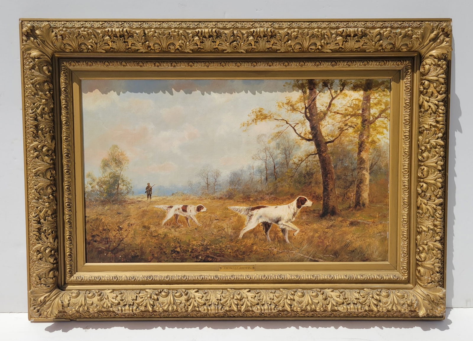 Thomas B Bailey Griffin Hunter Hunting Dogs Signed 1894 Victorian Sporting Landscape 18 X 36 Inches (1 of 6)