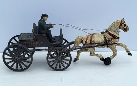 Cast Iron Police Chief Vintage Horse Drawn Wagon Cart Victorian Revival 14 Inches Long