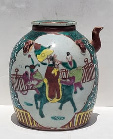 Antique Chinese Qing Enamel Panel Decorated Pitcher Jug Jar 8 Inch Five Color Family Famille Verte