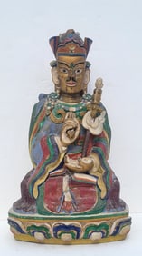 Large Older Chinese Carved Signed Or Inscribed And Stamped Seated Buddha Emperor Or Immortal On