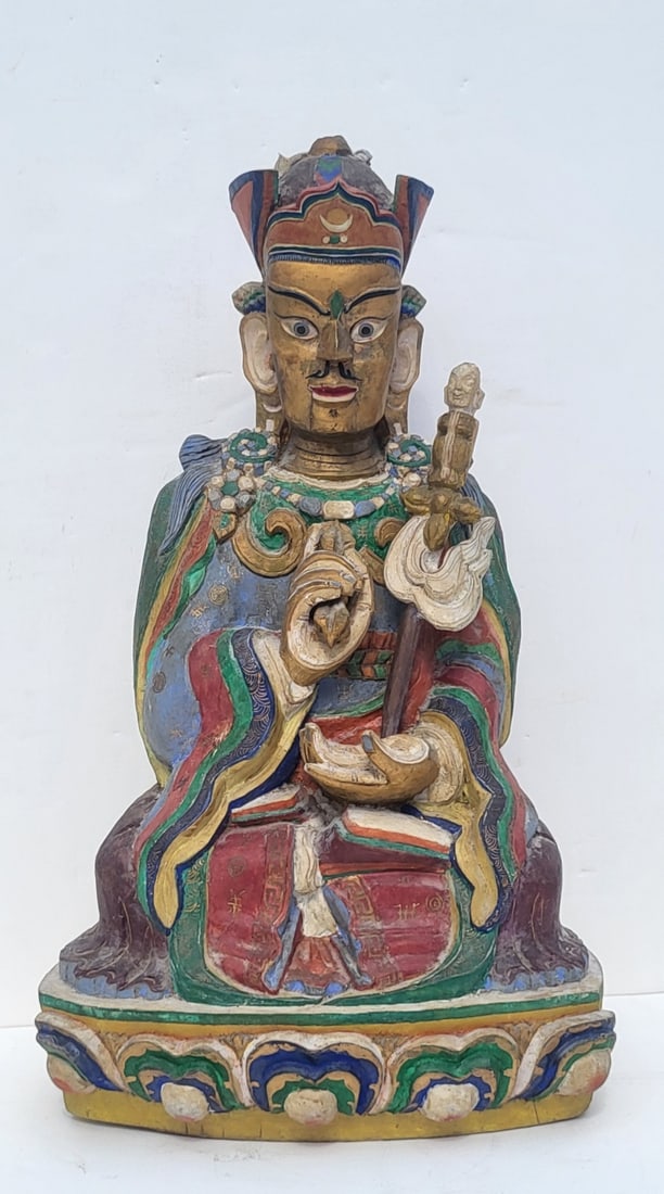 Large Older Chinese Carved Signed Or Inscribed And Stamped Seated Buddha Emperor Or Immortal On (1 of 9)