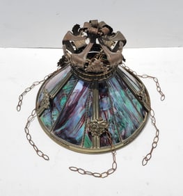Large Heavy Antique Victorian North Wind Or Bacchus Chandelier 20in x 24in 5 Light Slag Glass Brass