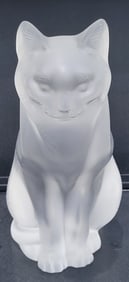 Heavy Lalique France Crystal Art Glass Cat Statue Figure Sculpture 8.3in
