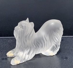 Lalique France Yorkshire Terrier Yorkie Crystal Art Glass Dog Canine Statue Sculpture Figure