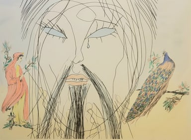 Salvador Dali Large Confucius Colored Etching Signed Ed300 Surrealist Print Hand Colored 19.5in x
